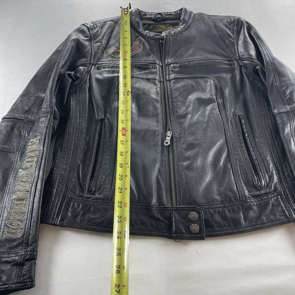 Harley Davidson Women's Black Leather Motorcycle Jacket - Size Medium Camo Liner - Picture 14 of 14